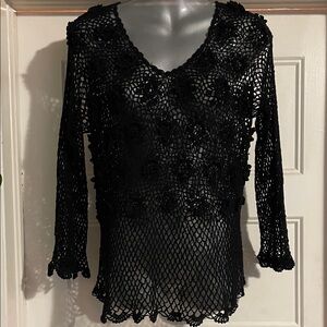 Chic Black Crochet Top with Floral Accents